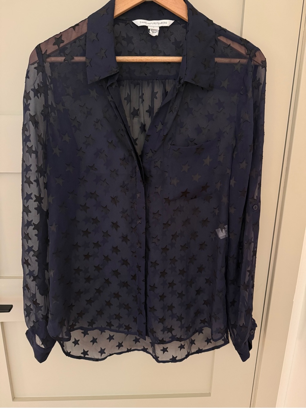 Diane von Furstenberg Lorelei Silk blend sheer navy black stars 4th of July 8 - Picture 2 of 8
